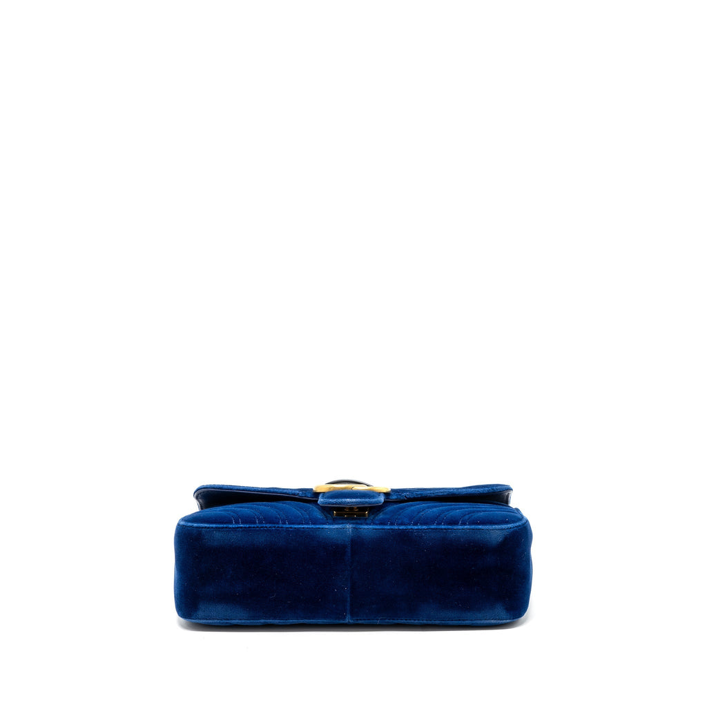 GUCCI GG MARMONT SHOULDER BAG VELVET BLUE GHW