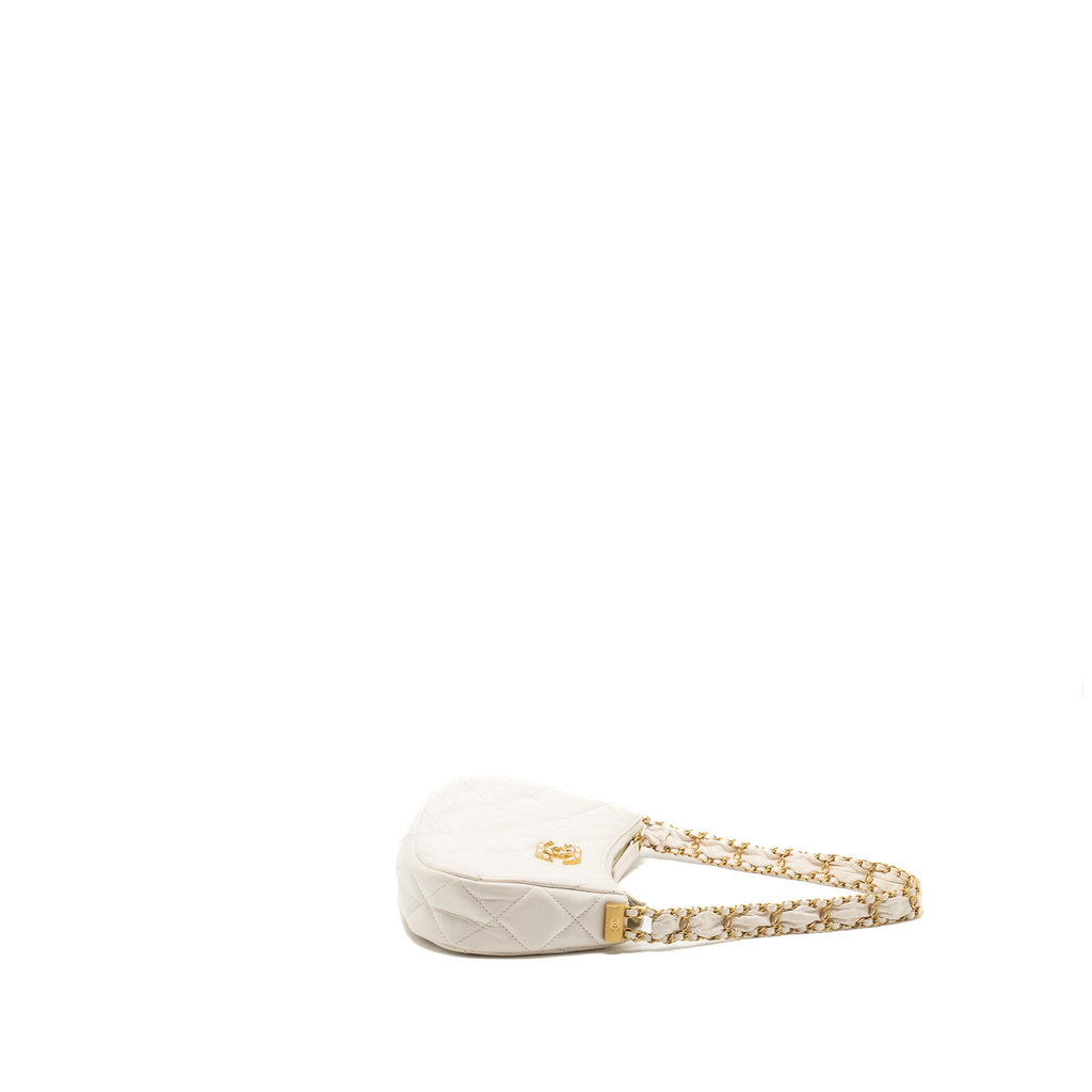 CHANEL 23K HOBO SHOULDER BAG CALFSKIN WHITE GHW (MICROCHIP)