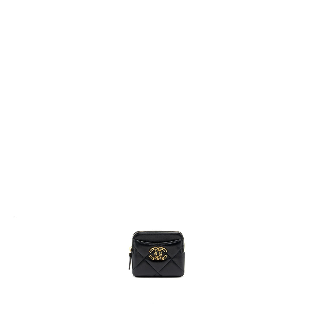 CHANEL 19 ZIPPED COIN PURSE LAMBSKIN BLACK GHW (MICROCHIP)