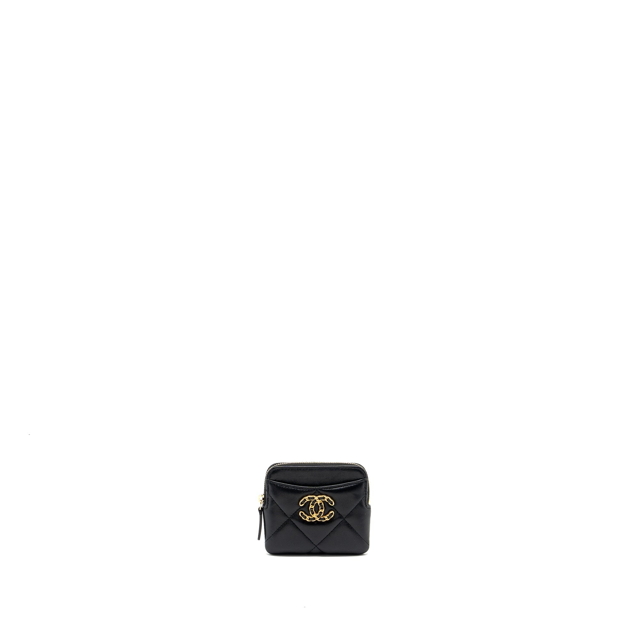 CHANEL 19 ZIPPED COIN PURSE LAMBSKIN BLACK GHW (MICROCHIP)