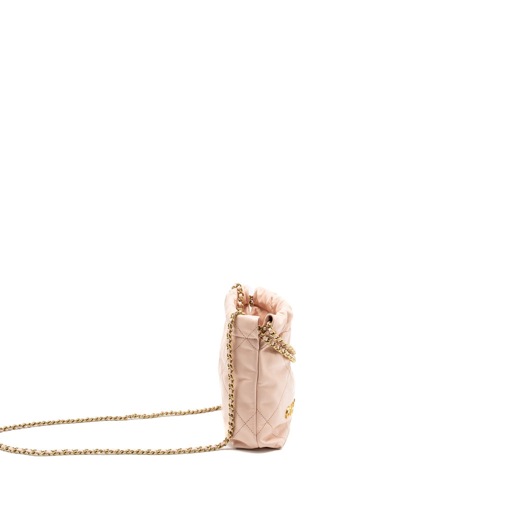 CHANEL MINI 22 BAG SHINY CALFSKIN PINK GHW (MICROCHIP)