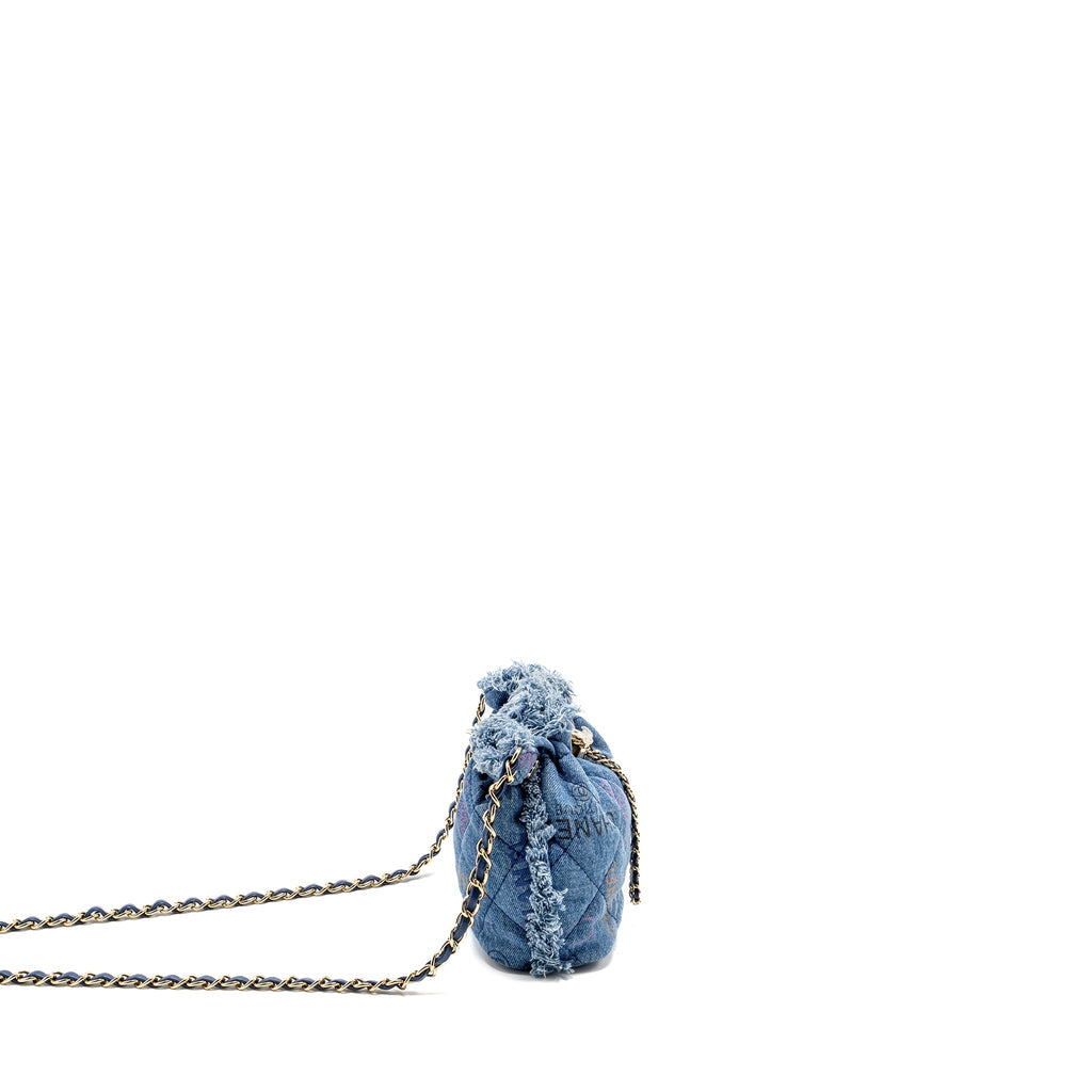 CHANEL SMALL BUCKET BAG DENIM BLUE LGHW (MICROCHIP)
