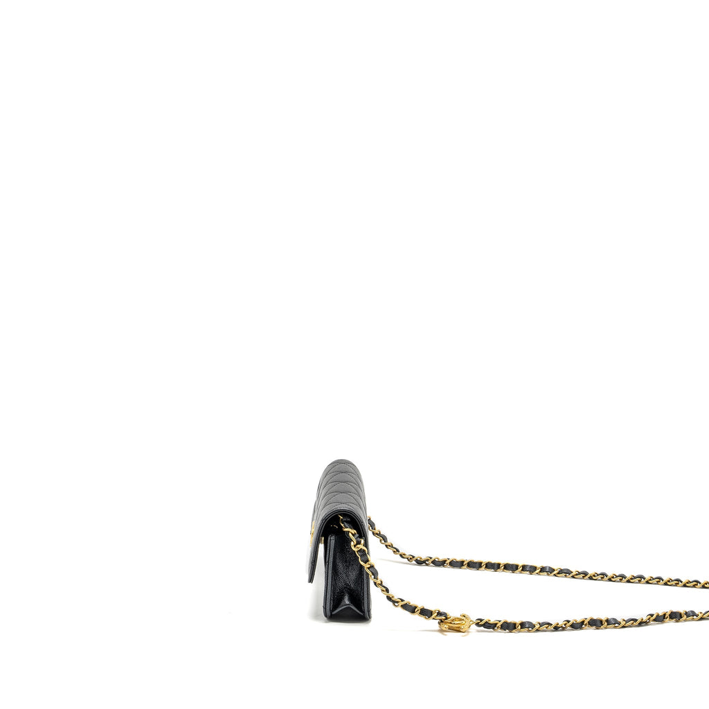 CHANEL 23B MINI FLAP WALLET WITH ADJUSTABLE CHAIN CAVIAR IRIDESCENT BLACK GHW (MICROCHIP)