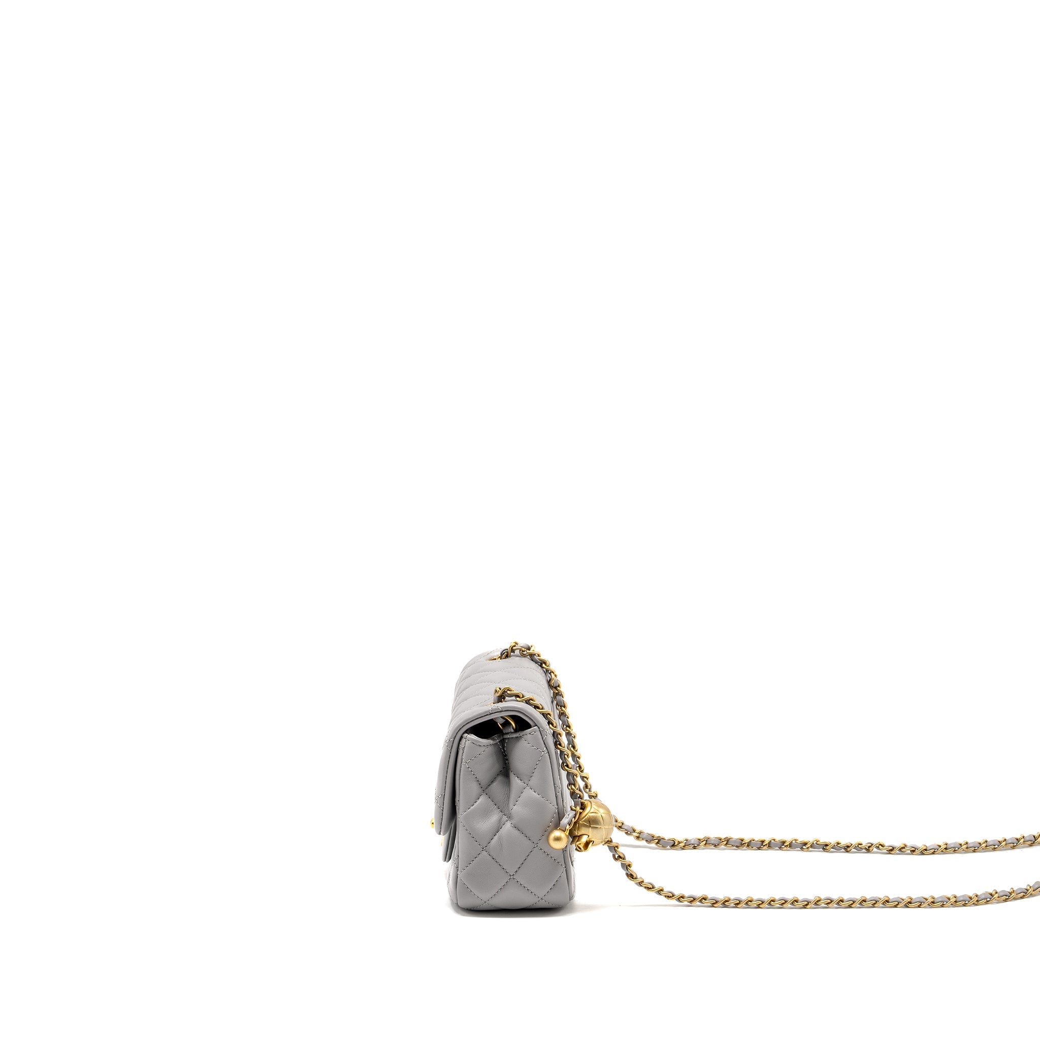 CHANEL PEARL CRUSH MINI SQUARE FLAP BAG LAMBSKIN LIGHT GREY GHW (MICROCHIP)