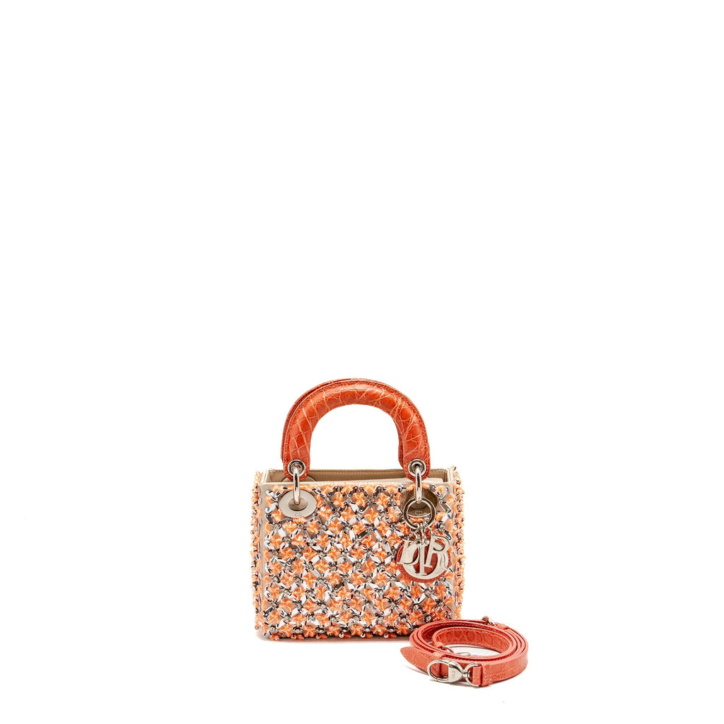 DIOR MINI LADY DIOR LIMITED EDITION VELVET / ALLIGATOR / SEQUIN LIGHT PINK SHW