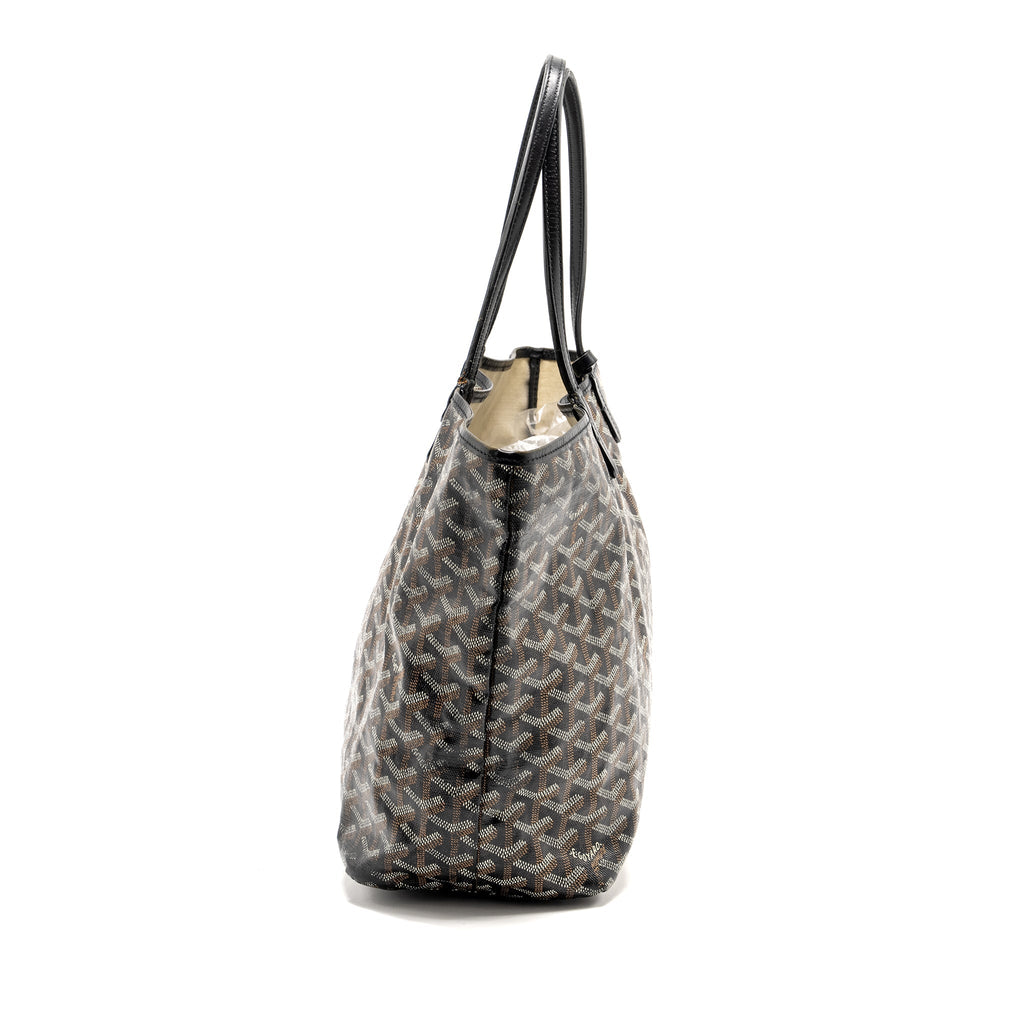 GOYARD SAINT LOUIS PM TOTE BAG GOYARDINE CANVAS / CALFSKIN BLACK SHW