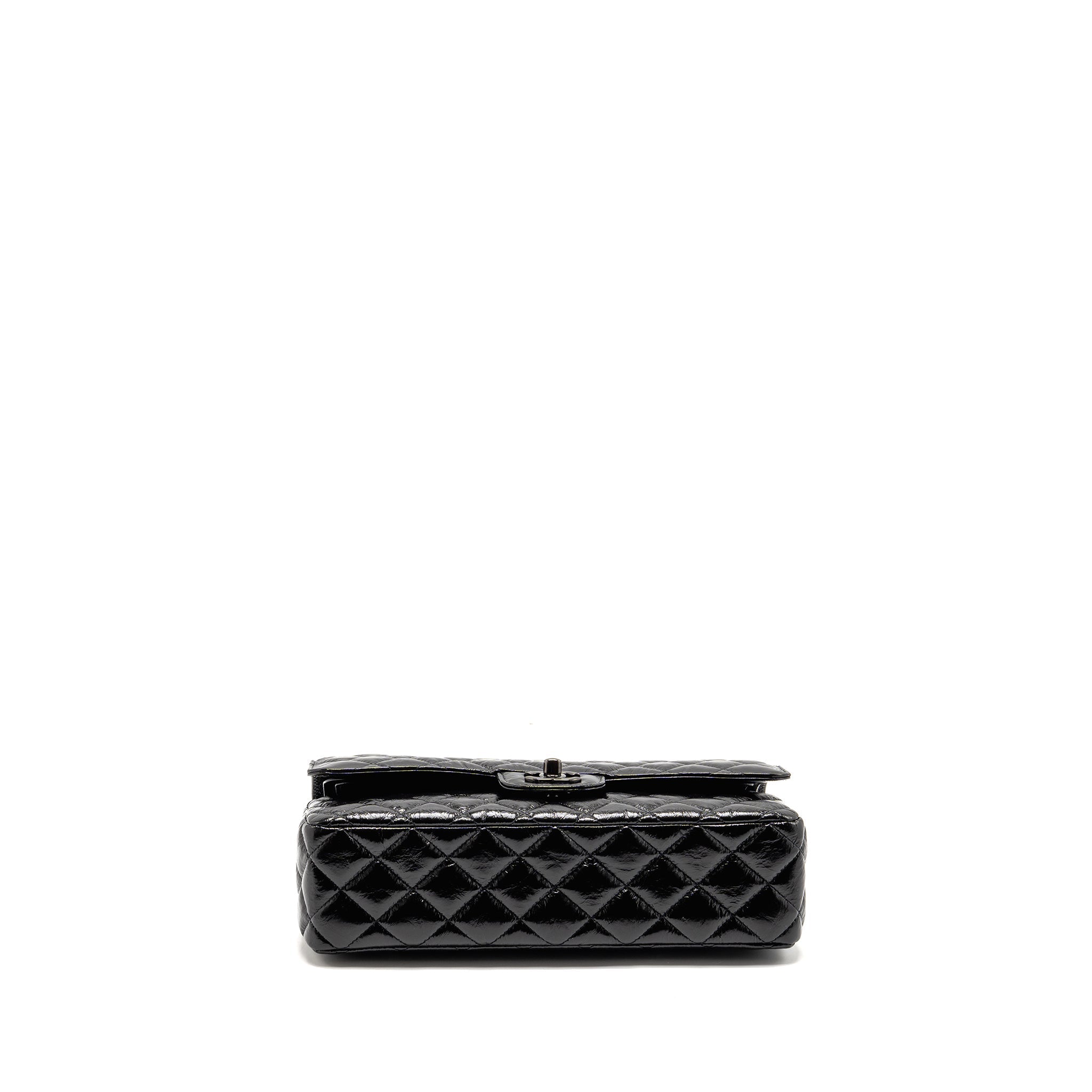 CHANEL MEDIUM CLASSIC DOUBLE FLAP BAG PATENT SO BLACK