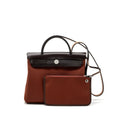 HERMES HERBAG ZIP 31 BAG CANVAS/ HUNTER LEATHER ROUGE H / EBENE SHW