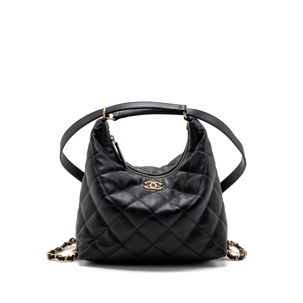 CHANEL 22B HOBO BAG LAMBSKIN BLACK GHW (MICROCHIP)