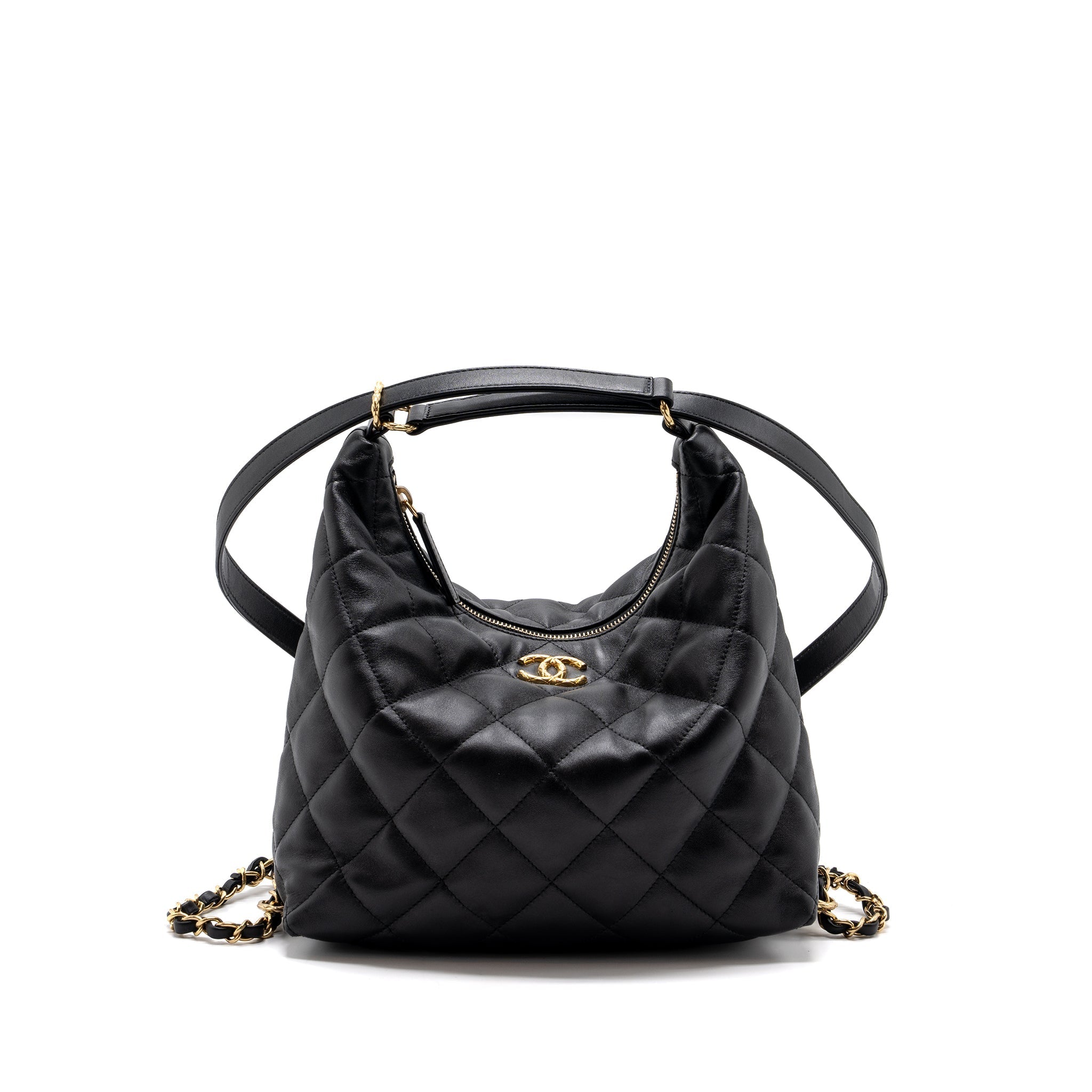 CHANEL 22B HOBO BAG LAMBSKIN BLACK GHW (MICROCHIP)