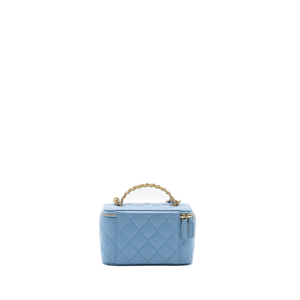 CHANEL DETAILED TOP HANDLE LONG VANITY WITH CHAIN CAVIAR LIGHT BLUE GHW