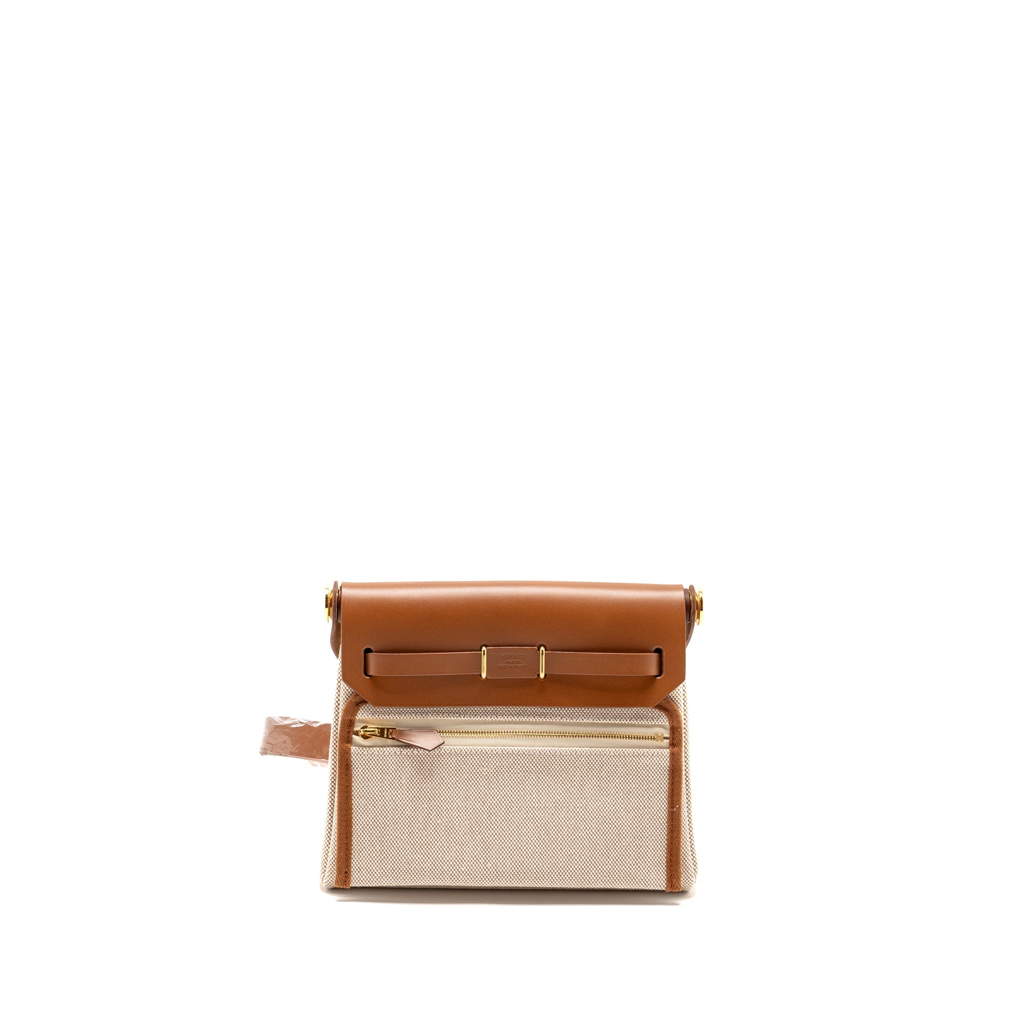 HERMES HERBAG MINI CANVAS/HUNTER LEATHER ECRU-BEIGE/FAUVE GHW