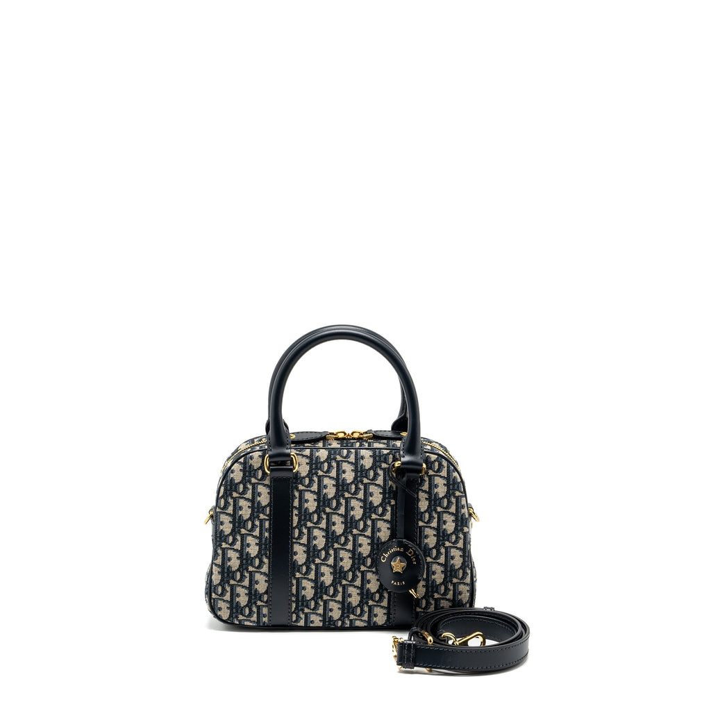 DIOR MEDIUM BOWLING BAG DIOR OBLIQUE CANVAS BLUE GHW