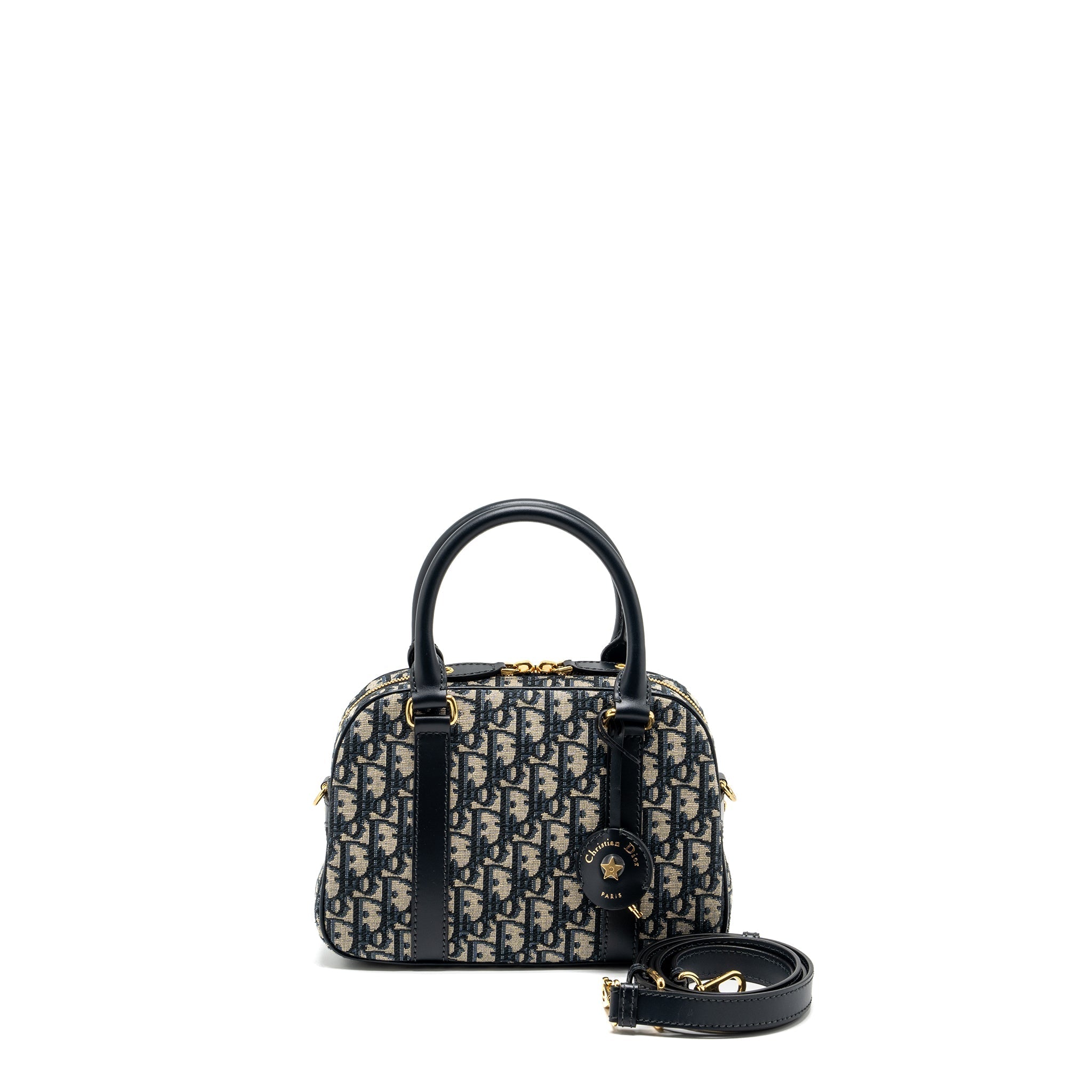 DIOR MEDIUM BOWLING BAG DIOR OBLIQUE CANVAS BLUE GHW