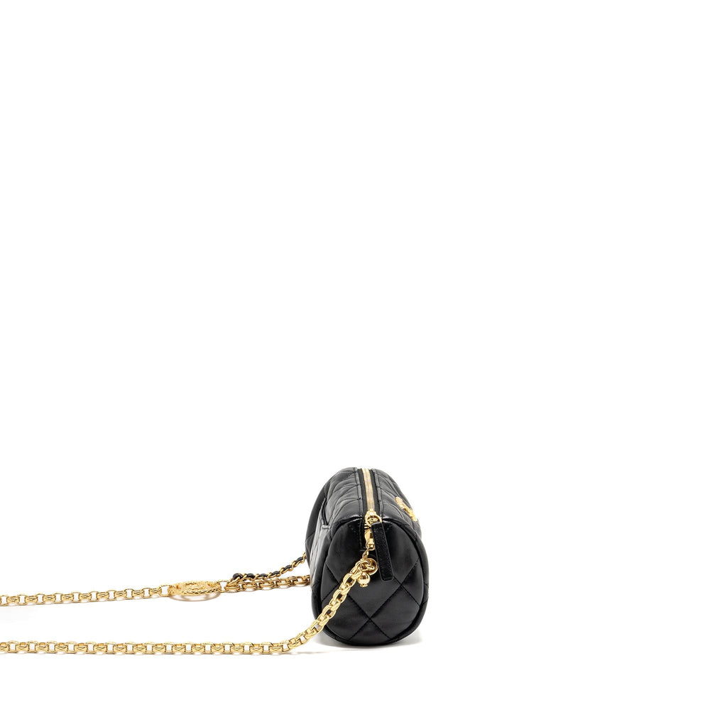 CHANEL 22A DETAIL CHAIN BOWLING BAG LAMBSKIN BLACK GHW (MICROCHIP)