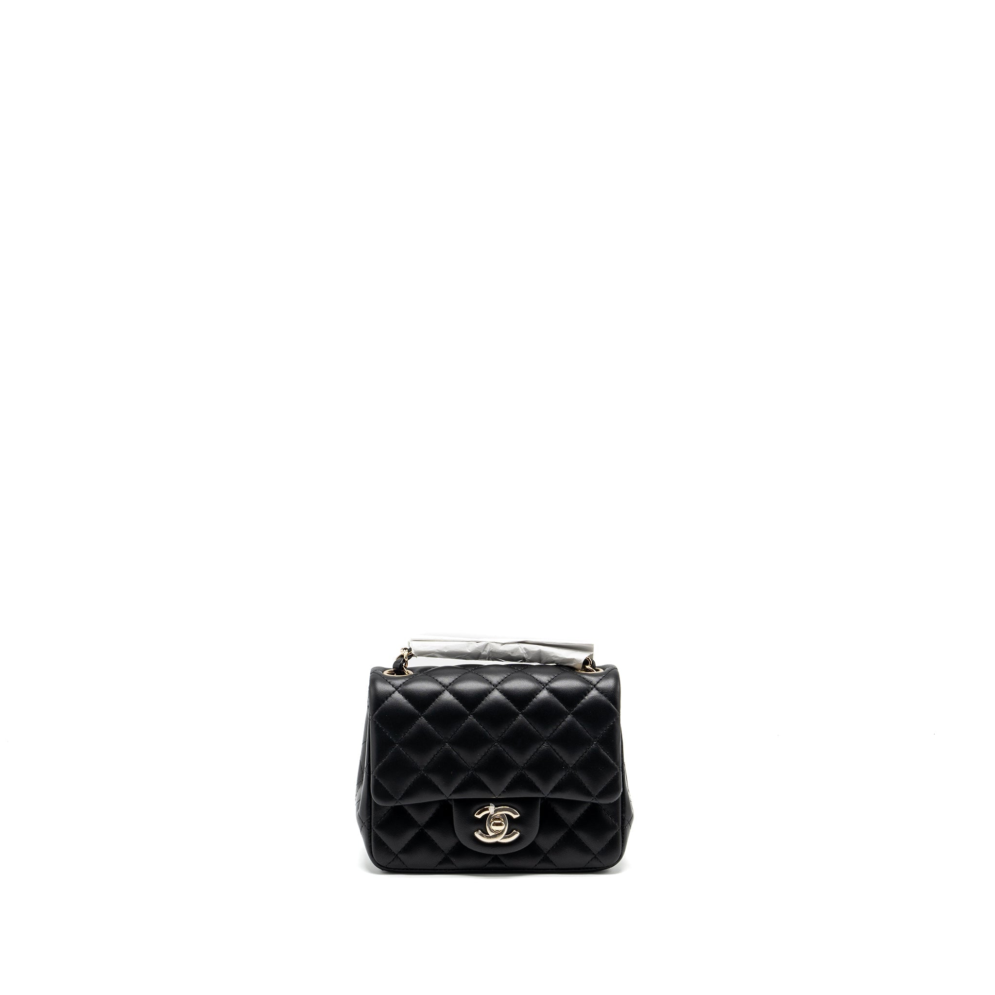 CHANEL MINI SQUARE FLAP BAG LAMBSKIN BLACK LGHW (MICROCHIP)