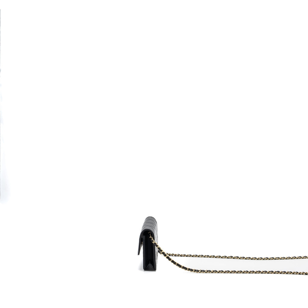 CHANEL MINI FLAP CARD HOLDER WITH RIBBON CHAIN LAMBSKIN BLACK LGHW