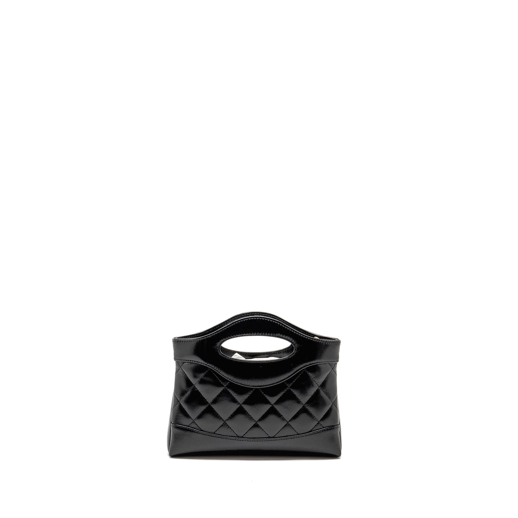 CHANEL MINI 31 CLUTCH WITH CHAIN SHINY CALFSKIN BLACK LGHW (MICROCHIP)