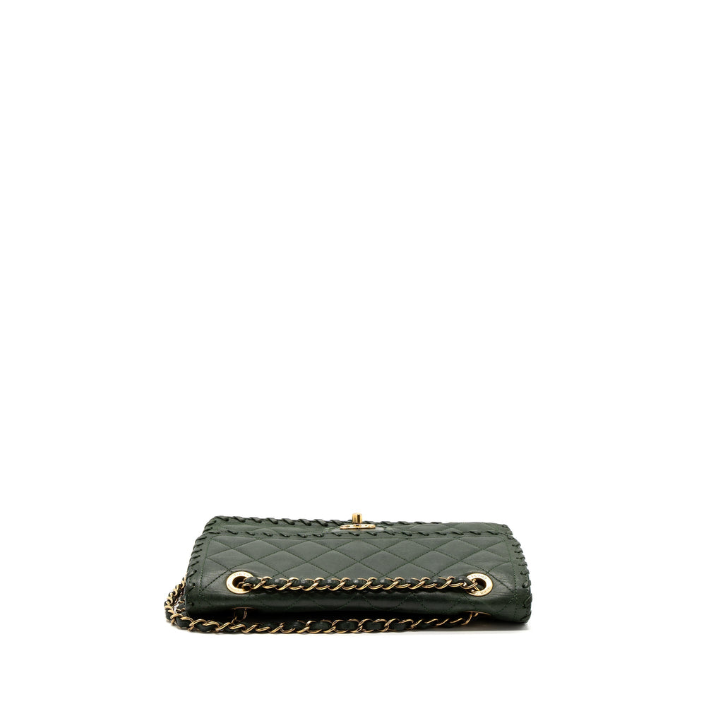 CHANEL QUILTED FLAP BAG CALFSKIN GREEN RUTHENIUM GHW