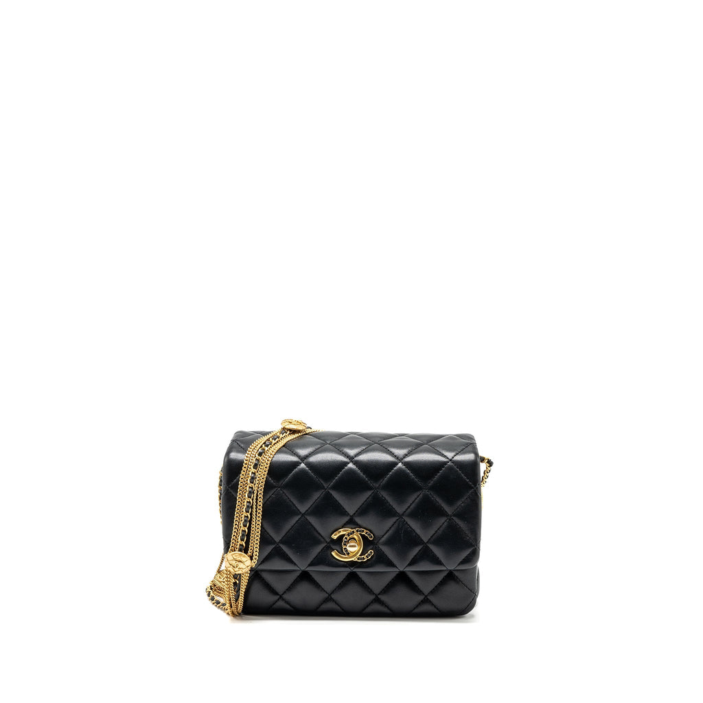 CHANEL 22A MINI SQUARE FLAP BAG LAMBSKIN BLACK GHW (MICROCHIP)
