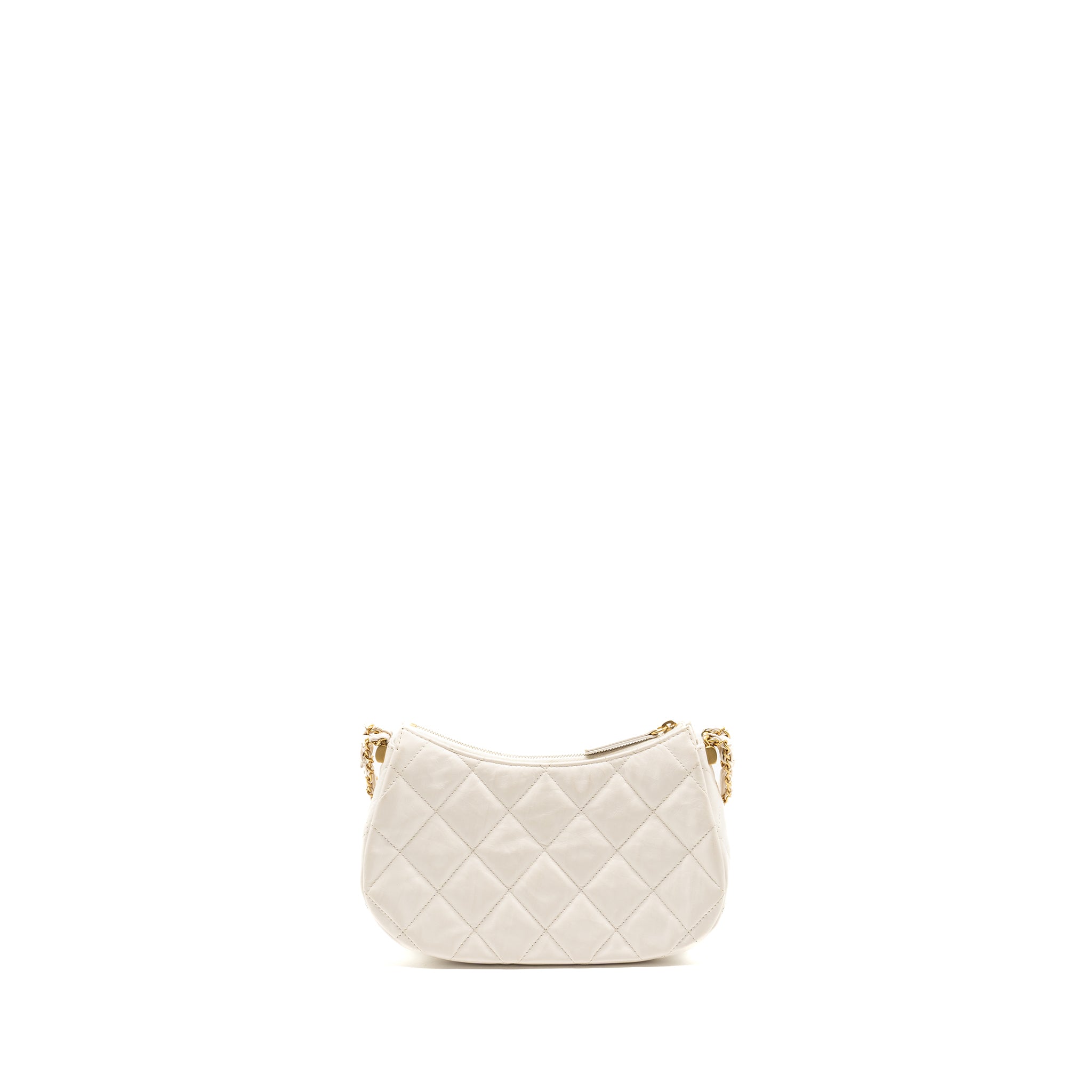 CHANEL 23K HOBO SHOULDER BAG CALFSKIN WHITE GHW (MICROCHIP)