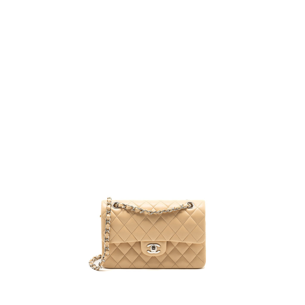 CHANEL SMALL CLASSIC DOUBLE FLAP BAG LAMBSKIN BEIGE SHW (MICROCHIP)