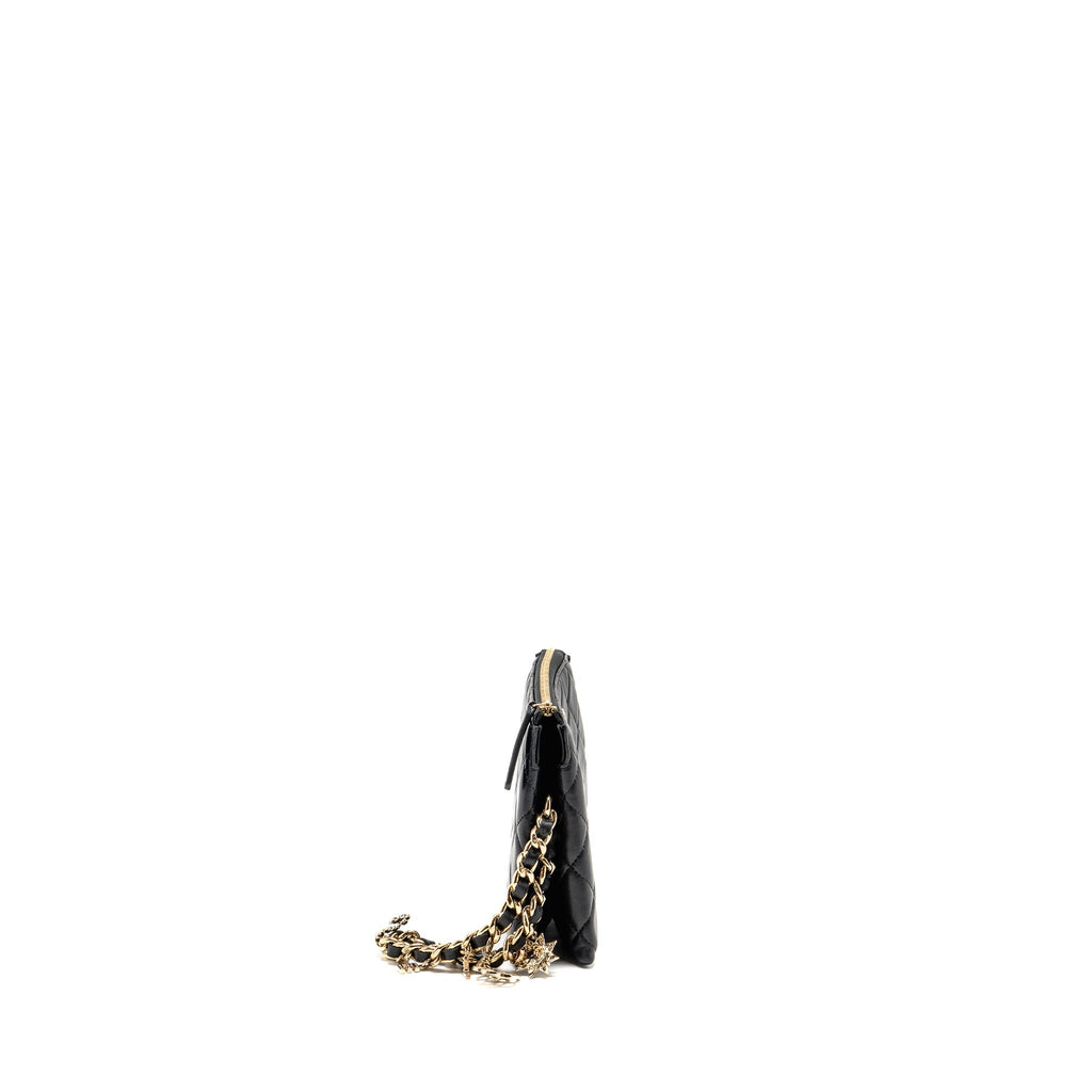 CHANEL COCO CHARMS CHAIN QUILTED POUCH BAG LAMBSKIN BLACK LGHW
