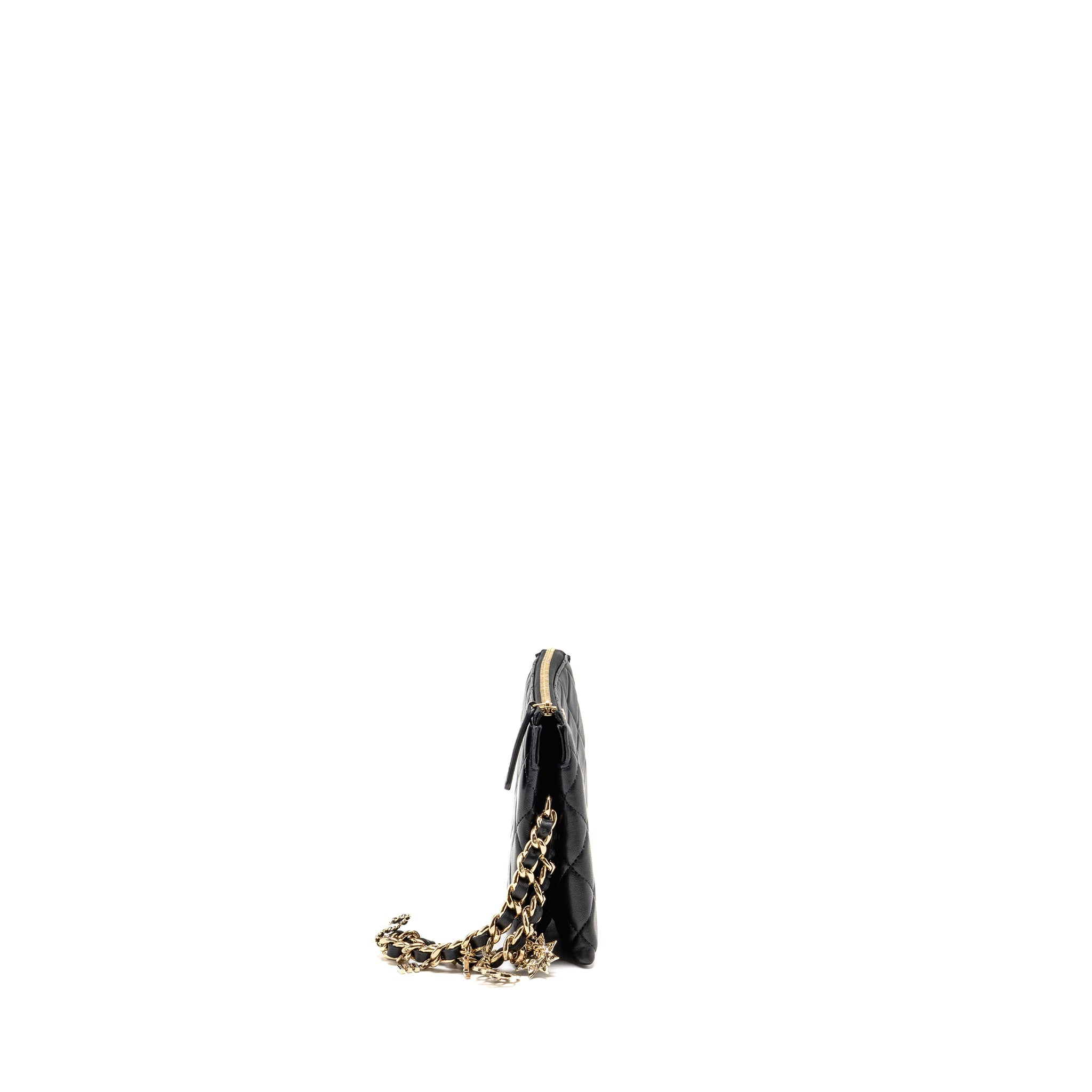 CHANEL COCO CHARMS CHAIN QUILTED POUCH BAG LAMBSKIN BLACK LGHW