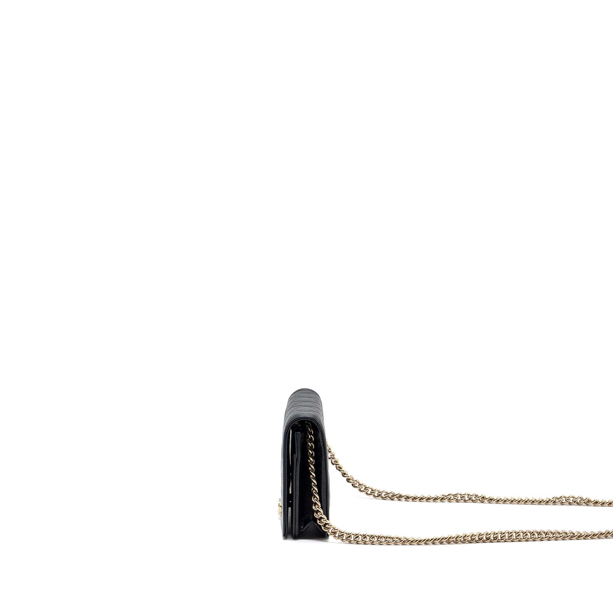 CHANEL BOY WALLET ON CHAIN CAVIAR BLACK LGHW (MICROCHIP)