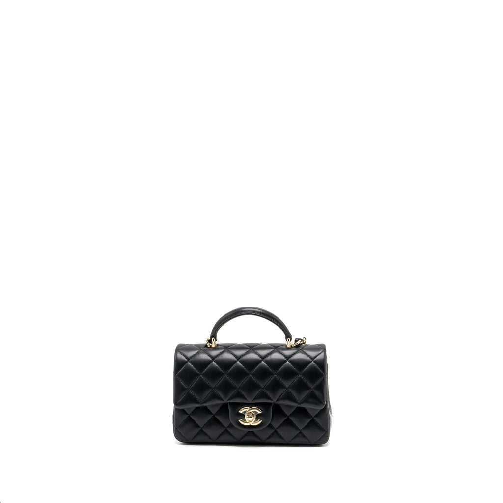 CHANEL TOP HANDLE MINI RECTANGULAR FLAP BAG LAMBSKIN BLACK LGHW (MICROCHIP )