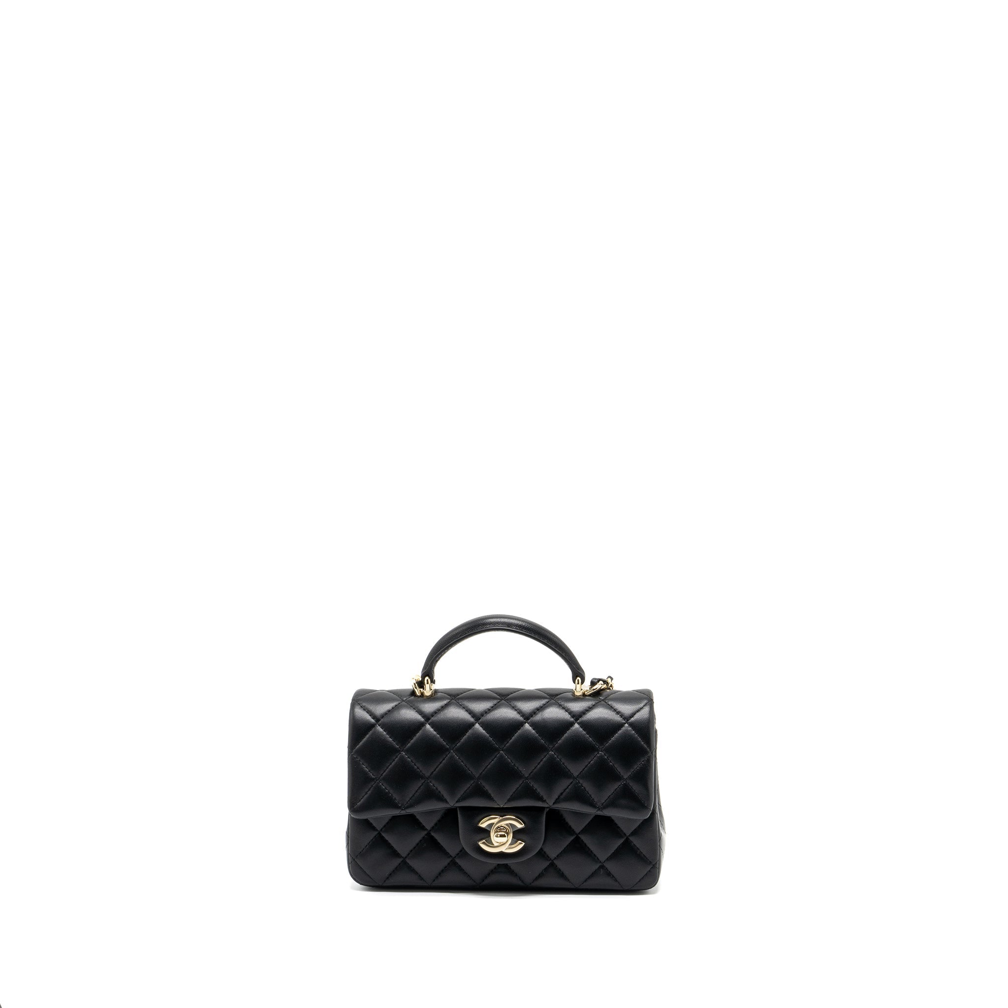 CHANEL TOP HANDLE MINI RECTANGULAR FLAP BAG LAMBSKIN BLACK LGHW (MICROCHIP )