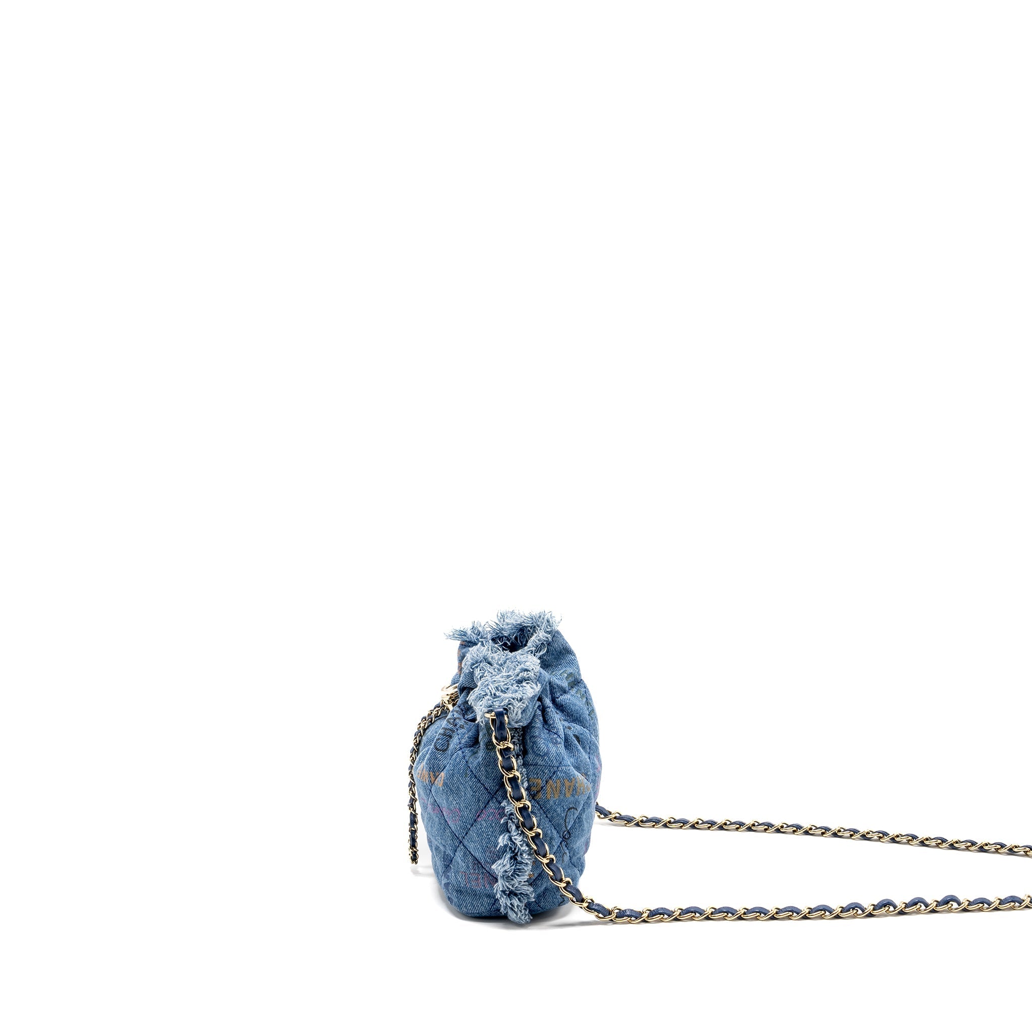 CHANEL SMALL BUCKET BAG DENIM BLUE LGHW (MICROCHIP)