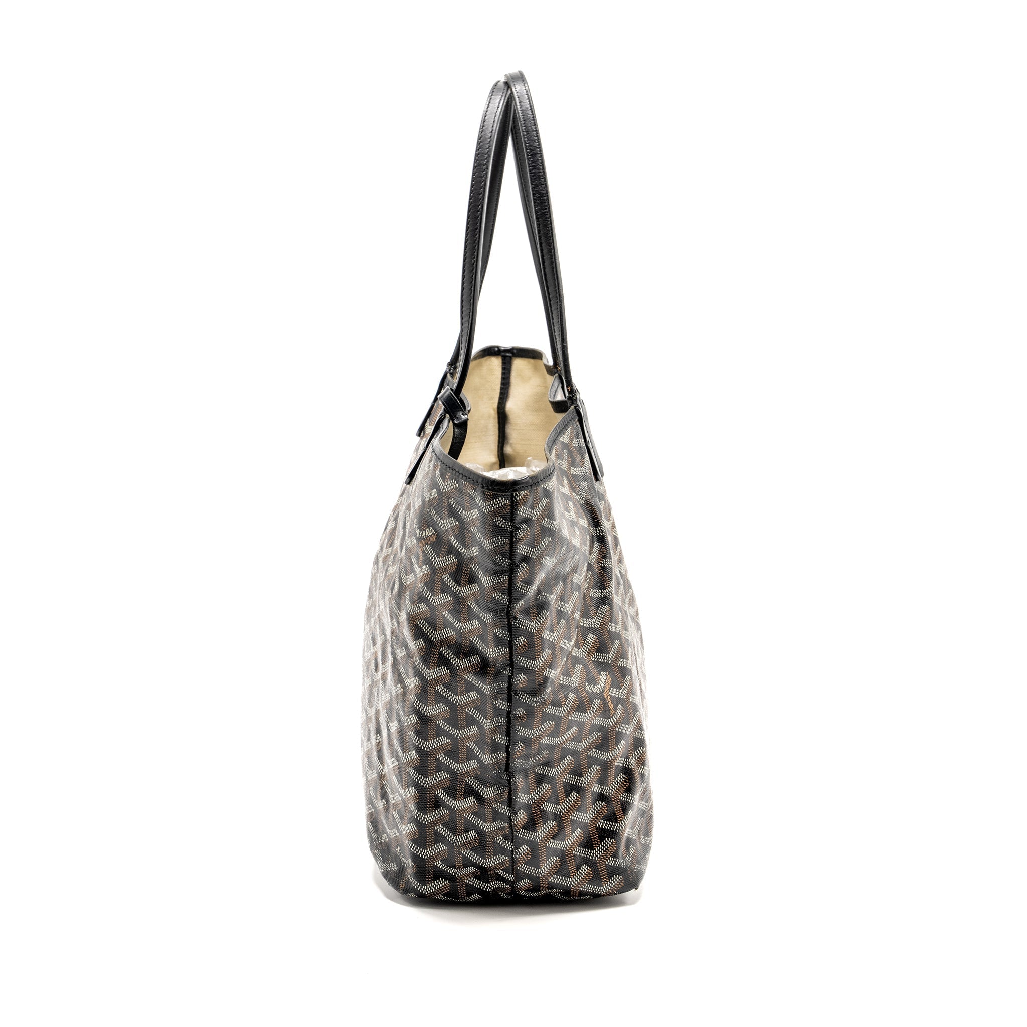 GOYARD SAINT LOUIS PM TOTE BAG GOYARDINE CANVAS / CALFSKIN BLACK SHW