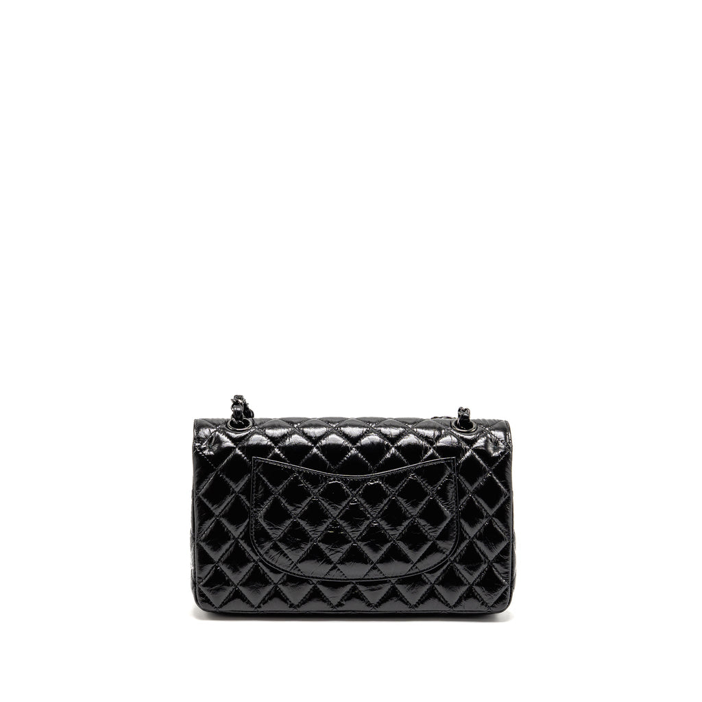CHANEL MEDIUM CLASSIC DOUBLE FLAP BAG PATENT SO BLACK