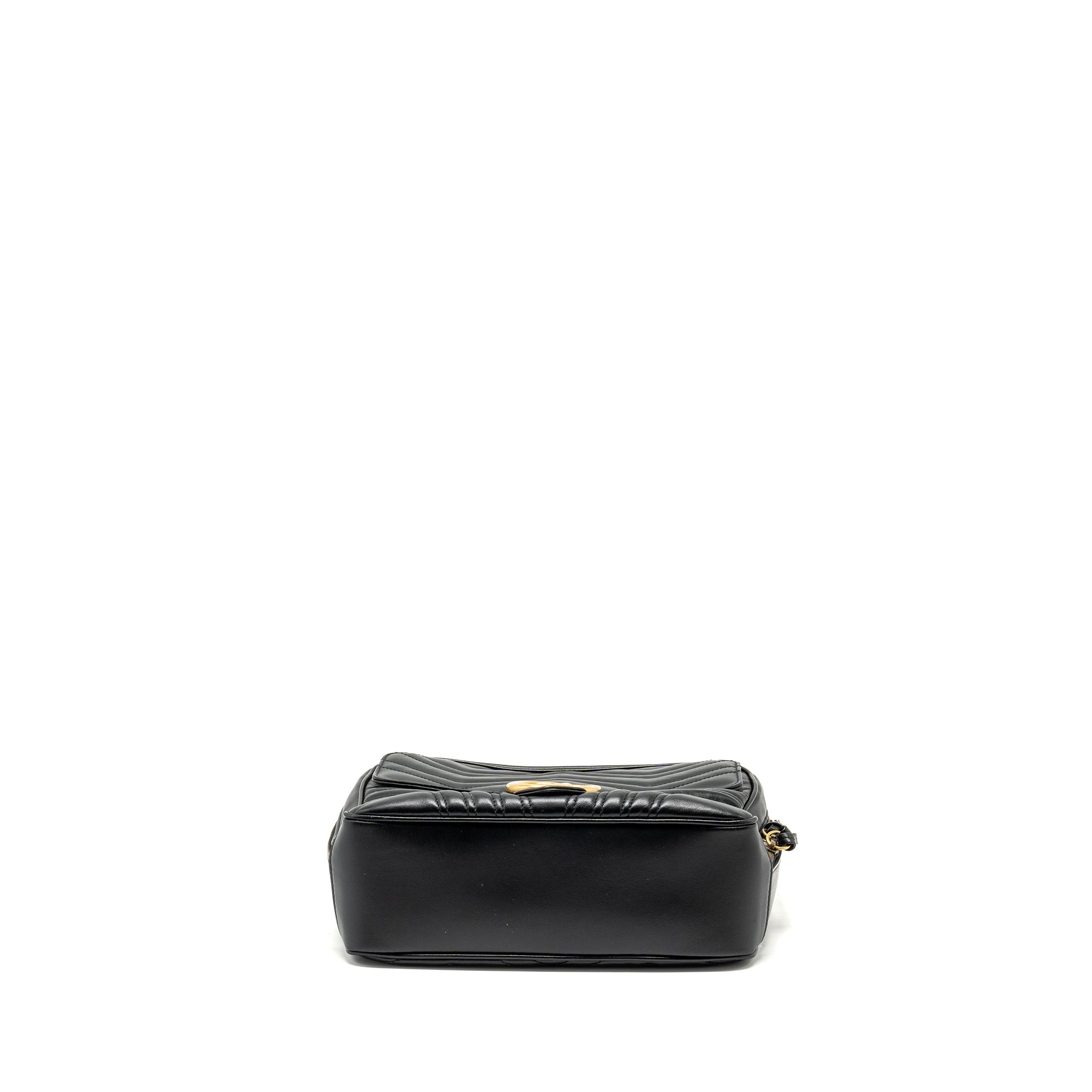 GUCCI GG MARMONT ZIP AROUND TOP HANDLE CAMERA BAG CALFSKIN BLACK GHW
