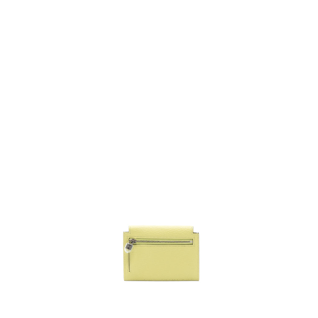 HERMES KELLY POCKET COMPACT CHEVRE MYSORE R9 JAUNE BOURGE SHW