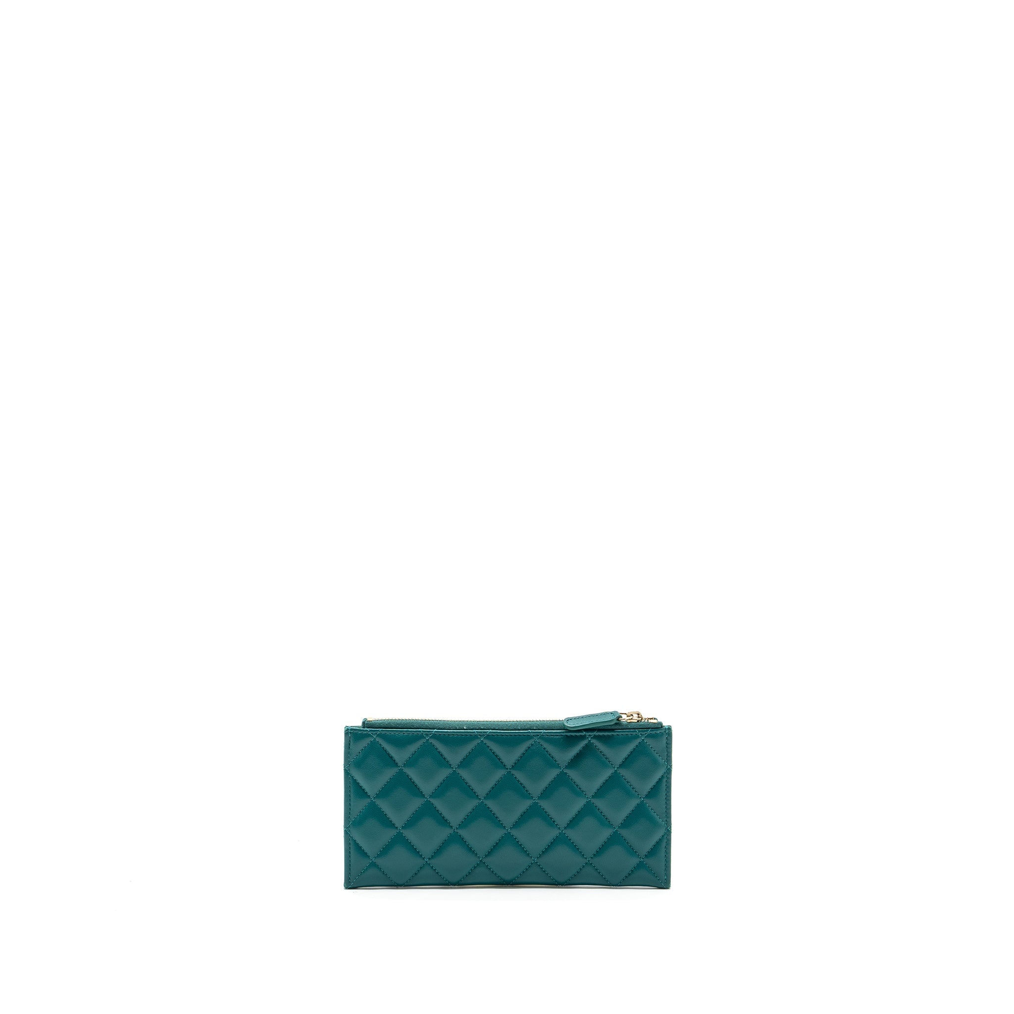 CHANEL BOY ZIP POUCH LAMBSKIN GREEN LGHW