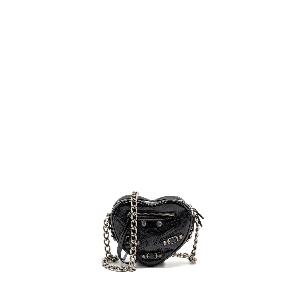 BALENCIAGA LE CAGOLE HEART MINI BAG LAMBSKIN BLACK SHW