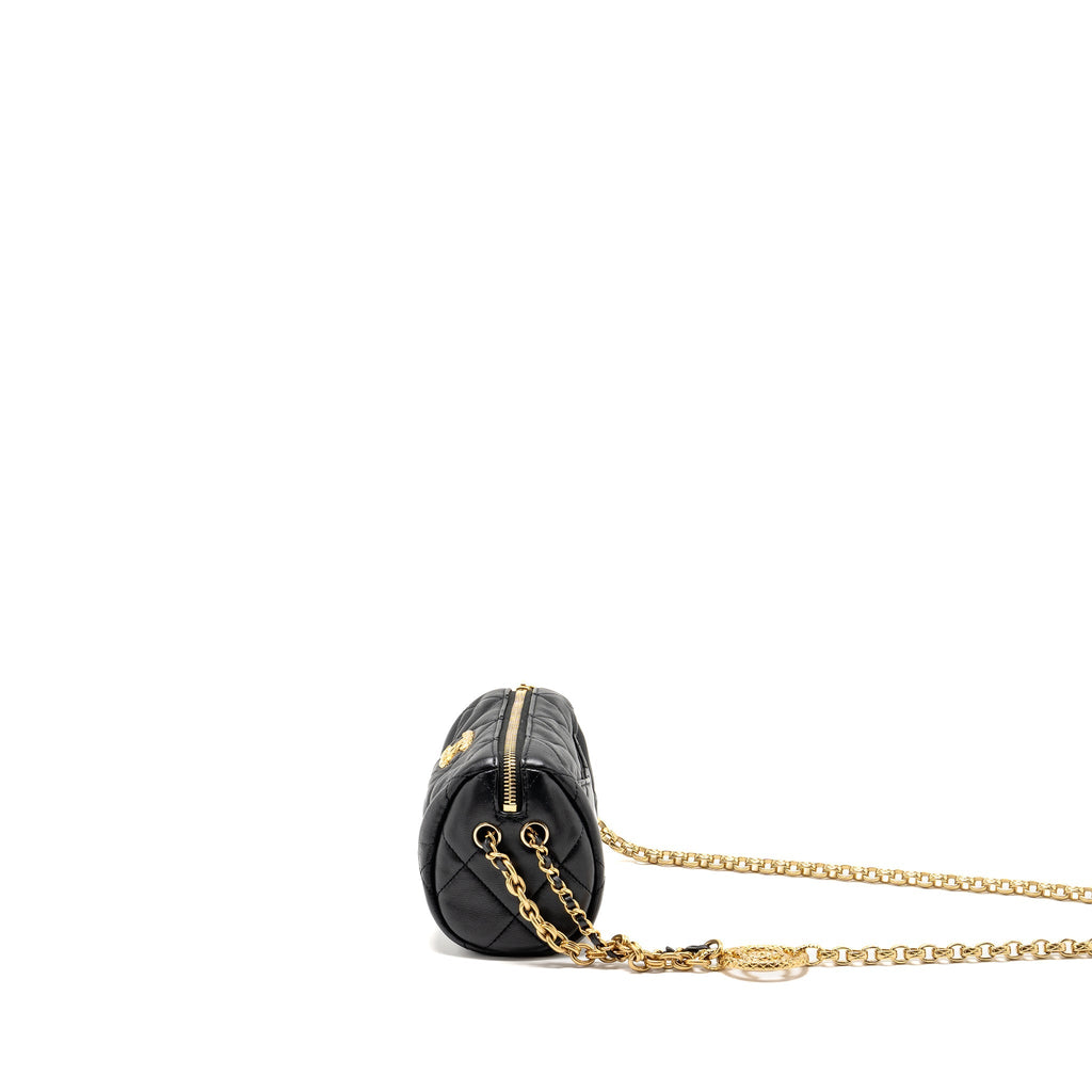 CHANEL 22A DETAIL CHAIN BOWLING BAG LAMBSKIN BLACK GHW (MICROCHIP)
