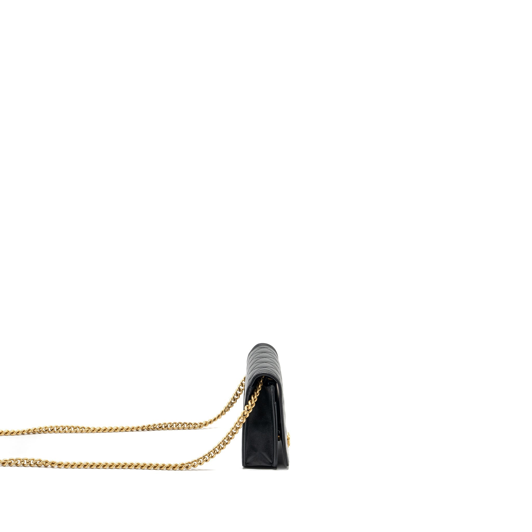 CHANEL BOY WALLET ON CHAIN LAMBSKIN BLACK BRUSHED GHW