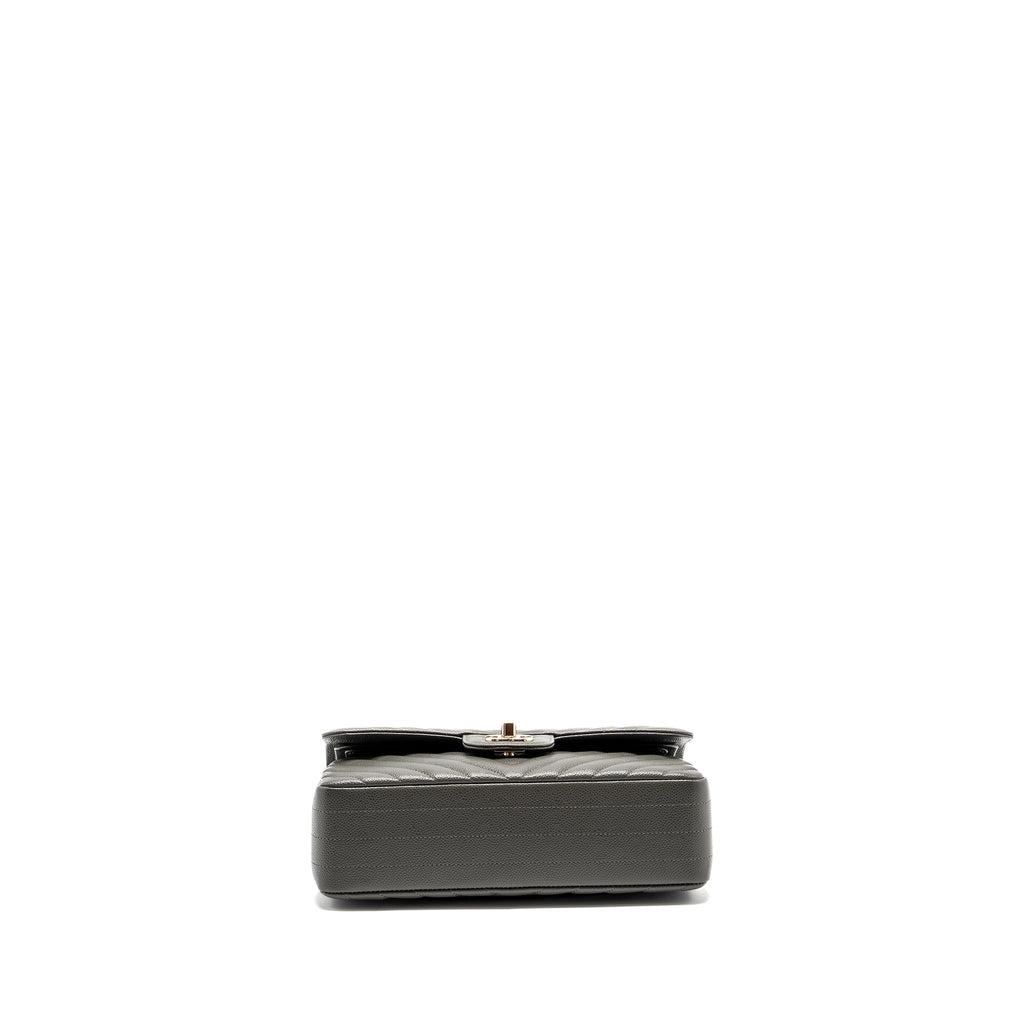 CHANEL SMALL CLASSIC DOUBLE FLAP BAG CHEVRON CAVIAR DARK GREY LGHW