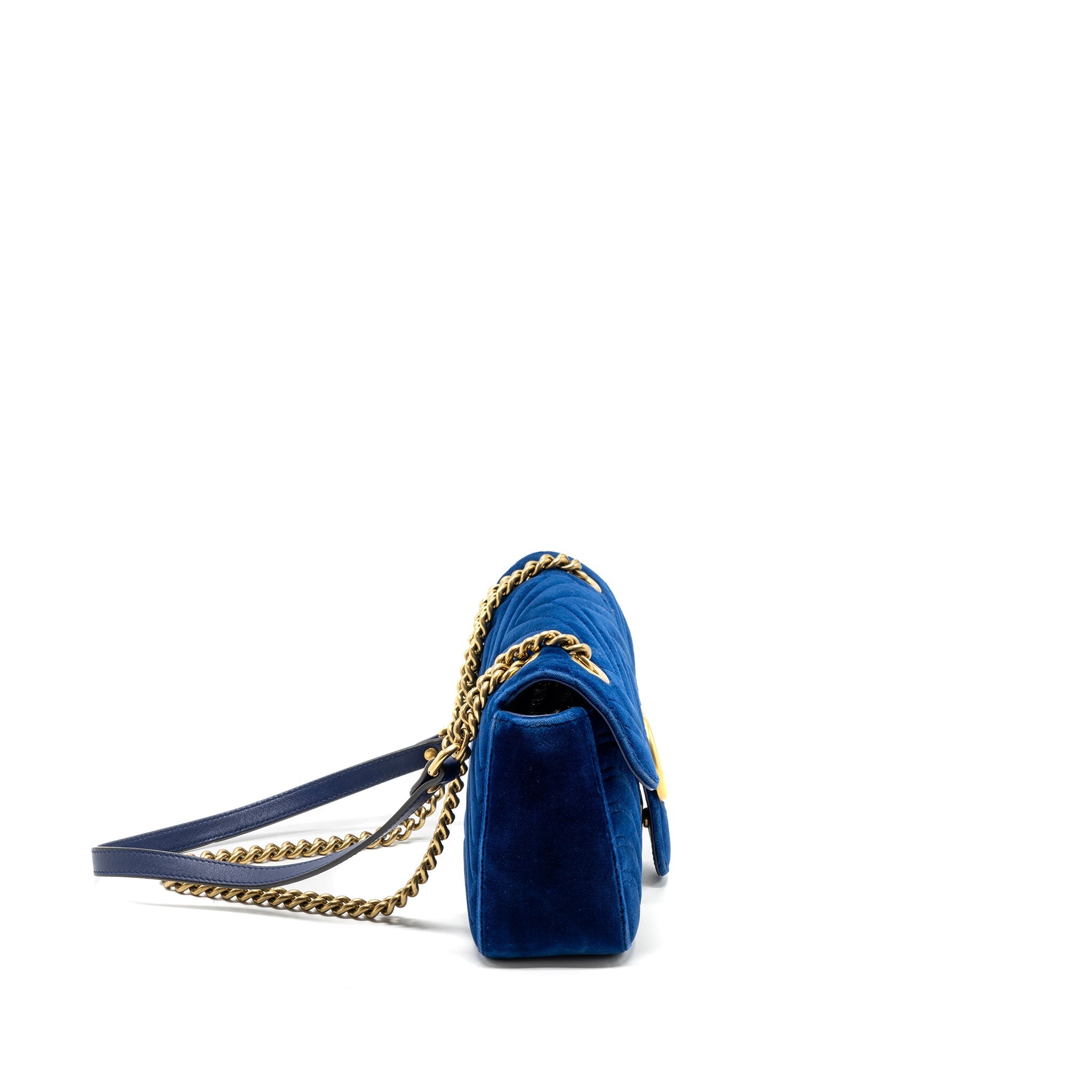 GUCCI GG MARMONT SHOULDER BAG VELVET BLUE GHW