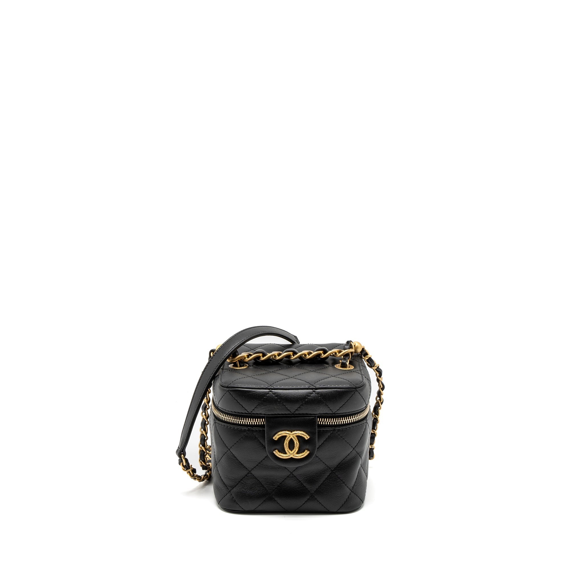 CHANEL TOP HANDLE VANITY CROSSBODY BAG CALFSKIN BLACK BRUSHED GHW (MICROCHIP)