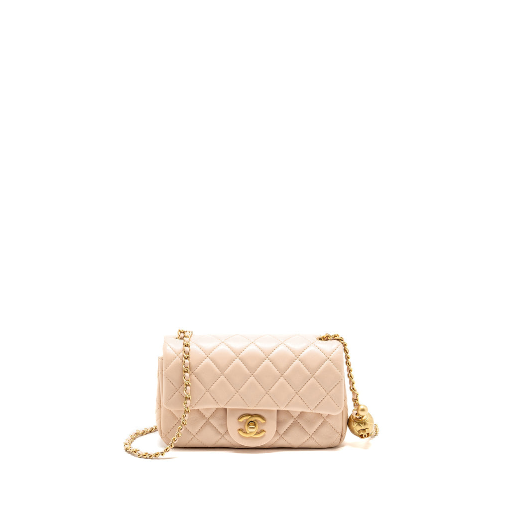 CHANEL PEARL CRUSH MINI RECTANGULAR FLAP BAG LAMBSKIN LIGHT PINK GHW (MICROCHIP)
