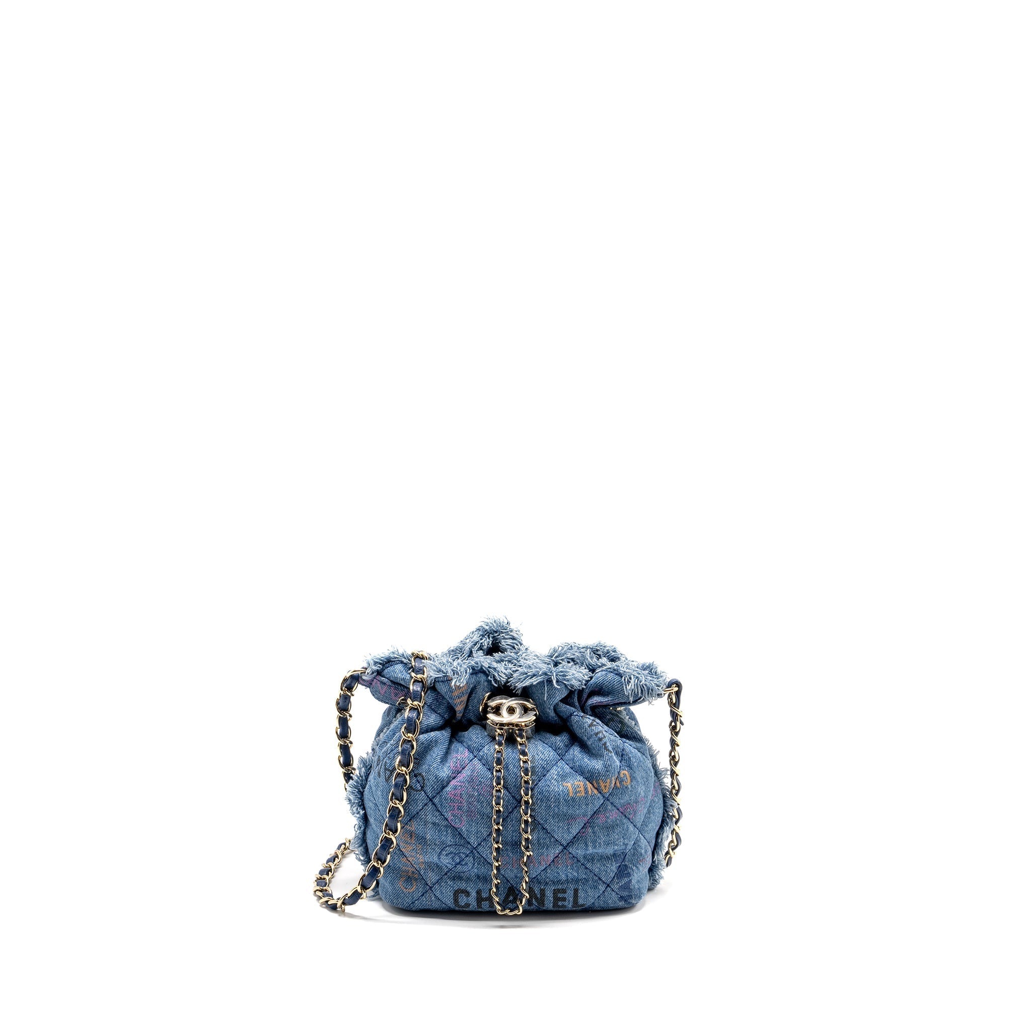 CHANEL SMALL BUCKET BAG DENIM BLUE LGHW (MICROCHIP)