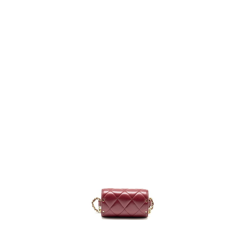 CHANEL QUILTED BOX OF SECRETS LIPSTICK CASE / CARD HOLDER WITH CHAIN LAMBSKIN BURGUNDY GHW
