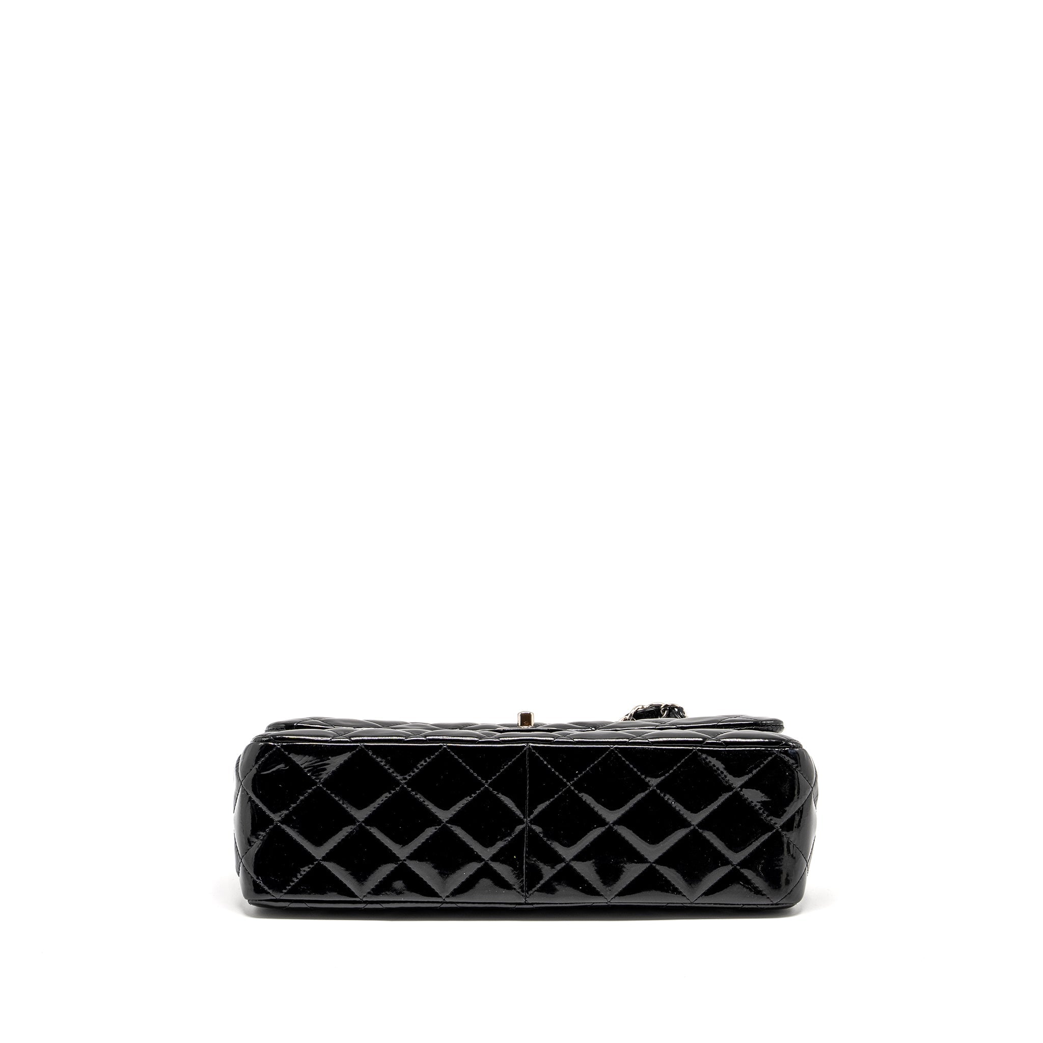CHANEL JUMBO CLASSIC DOUBLE FLAP BAG PATENT BLACK SHW