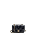 CHANEL MINI RECTANGULAR FLAP BAG CHEVRON LAMBSKIN NAVY LGHW