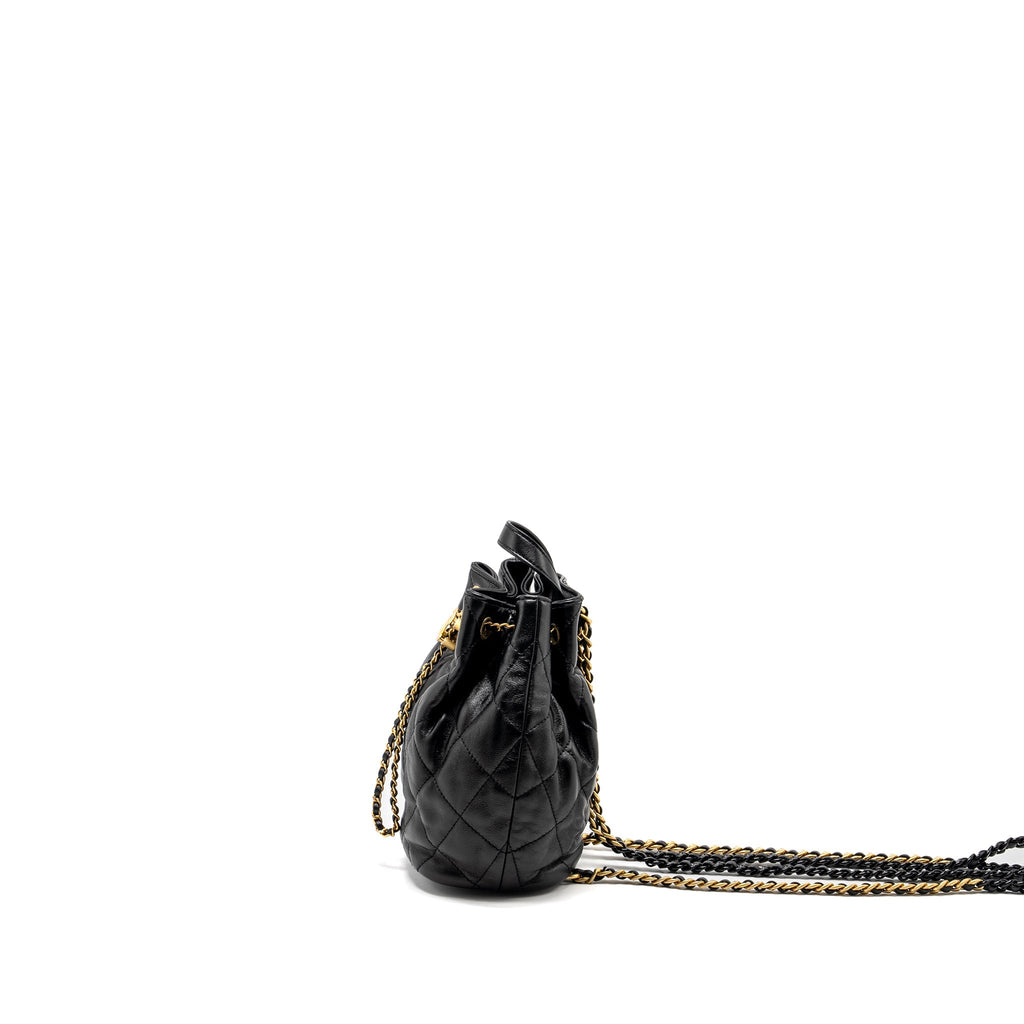 CHANEL 22S CANDY CHAINS MINI BUCKET BACKPACK LAMBSKIN BLACK GHW (MICROCHIP)
