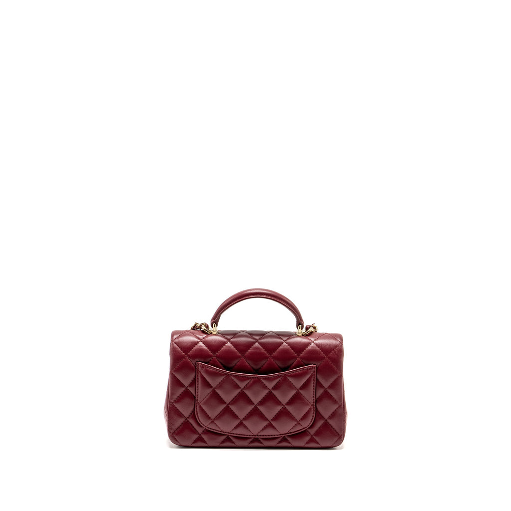 CHANEL TOP HANDLE MINI RECTANGULAR FLAP BAG LAMBSKIN BURGUNDY LGHW (MICROCHIP)